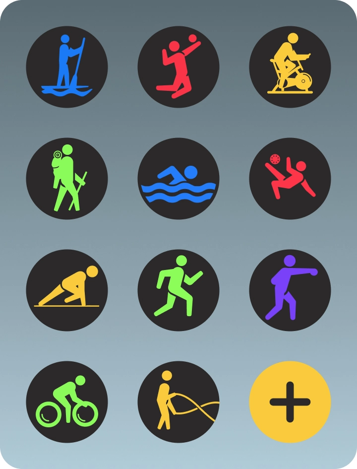 Ikony trybów sportowych smartwatcha męskiego Z-Base.