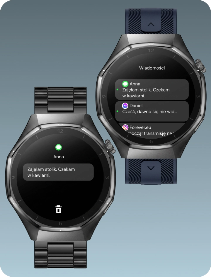 Smartwatch męski Z-Base prezentujący powiadomienia i wiadomości na ekranie zegarka.
