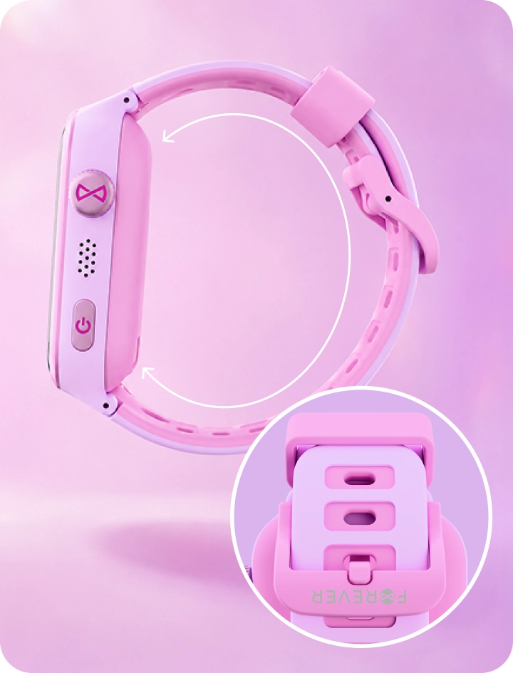 Smartwatch dziecięcy Besti z regulowanym paskiem kid-friendly, prezentujący elastyczną konstrukcję i wygodne zapięcie.
