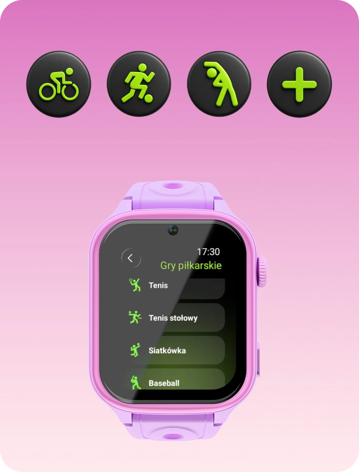 Smartwatch dziecięcy Besti prezentujący tryby sportowe dla dzieci.