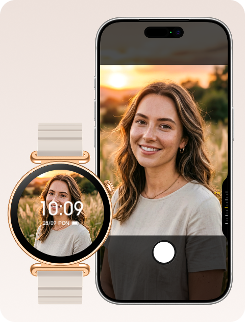 Damski smartwatch Rosa Dust z własnym zdjęciem na tarczy zegarka.