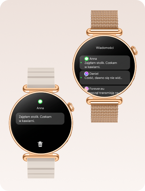 Smartwatch Rosa Dust wyświetla powiadomienia, wiadomości i alerty z telefonu.