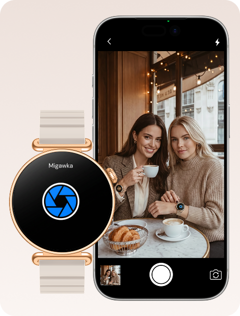 Smartwatch Rosa Dust umożliwia zdalne sterowanie migawką aparatu w smartfonie.