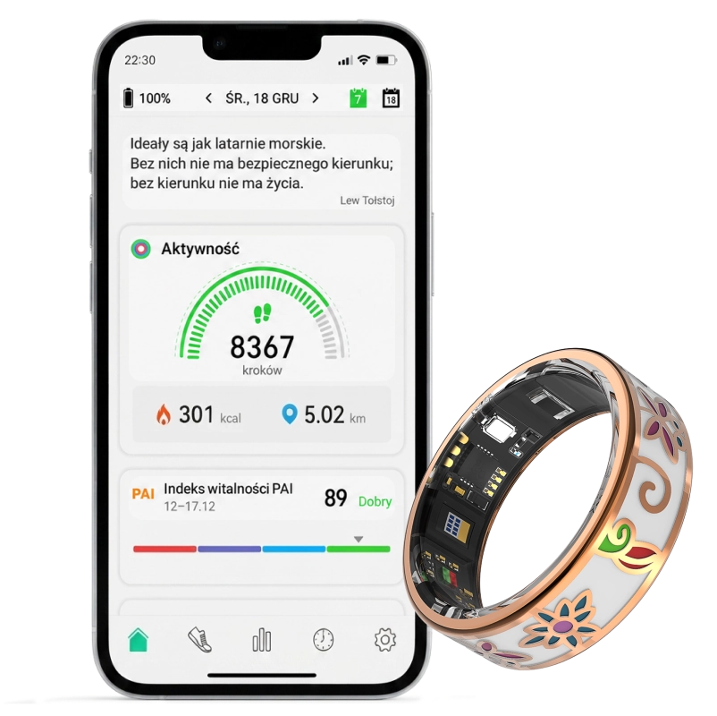 Aplikacja Forever Smart na telefonie i smart ring Botanical