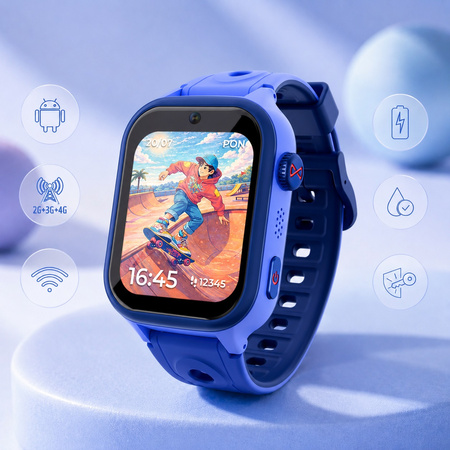 Smartwatch dziecięcy AI Forever Bro KW-540 GPS WiFi 4G IPS – Inteligentny zegarek dla dzieci z lokalizatorem, rozmowami wideo i przyciskiem SOS Niebieski
