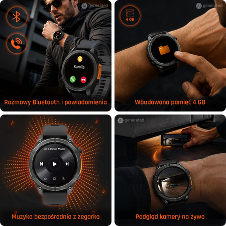 Smartwatch męski Forever SW-900 Focus GPS Bluetooth 5.4 AMOLED IP68 – Inteligentny zegarek z rozmowami Bluetooth, profilami multisportowymi i monitorowaniem zdrowia Czarny