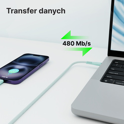 QUALO kabel nylonowy USB-C - Lightning 1,5m 2,4A mietowy QKN-CL-21