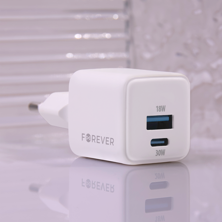 Forever ładowarka sieciowa GaN PD QC TC-08-30AC 1x USB-C 1x USB 30W biała