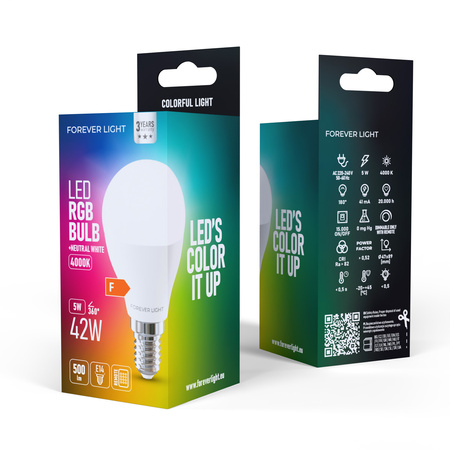 Forever Light Żarówka LED RGB E14 G45 5W 500lm 4000K klasa F