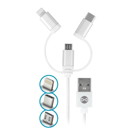 Forever kabel 3w1 USB - Lightning + USB -C + microUSB z adapterami biały