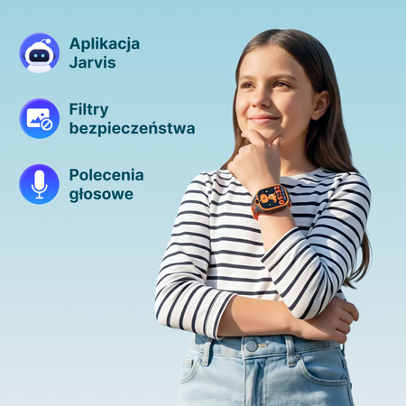 Smartwatch dziecięcy AI Forever Boost KW-530 GPS WiFi 4G – Inteligentny zegarek dla dzieci z lokalizatorem, rozmowami wideo i przyciskiem SOS (pomarańczowy)
