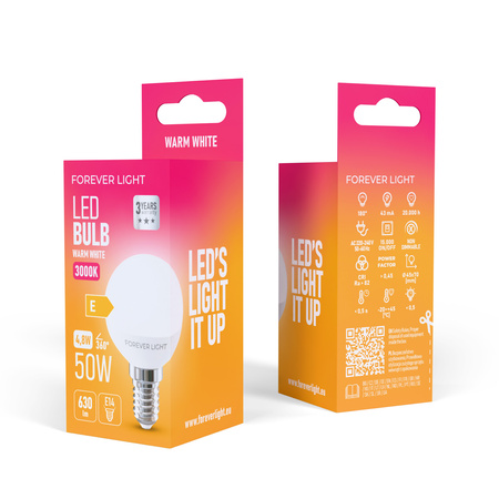 Forever Light Żarówka LED E14 G45 4.8W 630lm 3000K klasa E