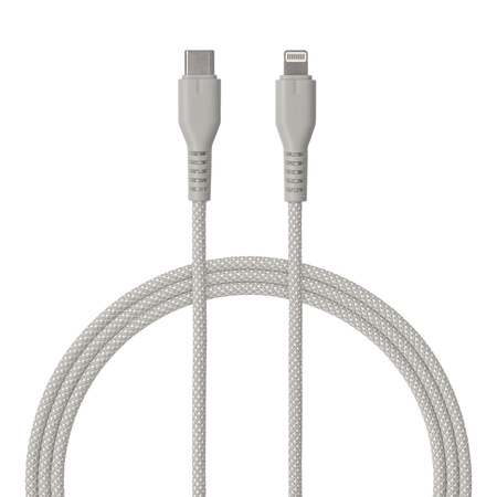 QUALO kabel nylonowy USB-C - Lightning 1,5m 2,4A szary QKN-CL-18