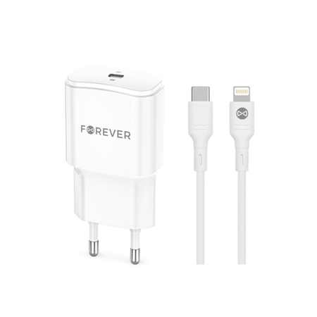 Forever ładowarka sieciowa PD QC TC-01-20C 1x USB-C 20W biała + kabel USB-C - Lightning 20W