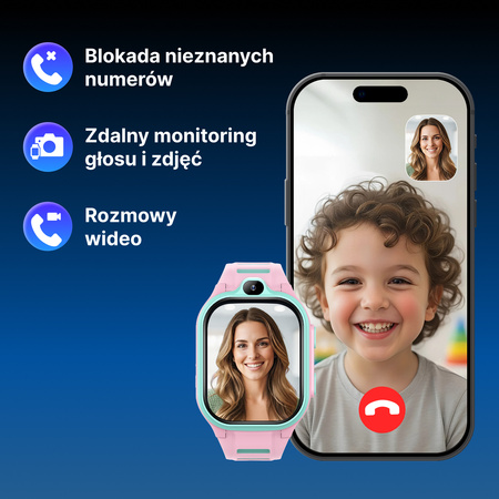 Smartwatch dziecięcy AI Forever Boost KW-530 GPS WiFi 4G – Inteligentny zegarek dla dzieci z lokalizatorem, rozmowami wideo i przyciskiem SOS (różowy)