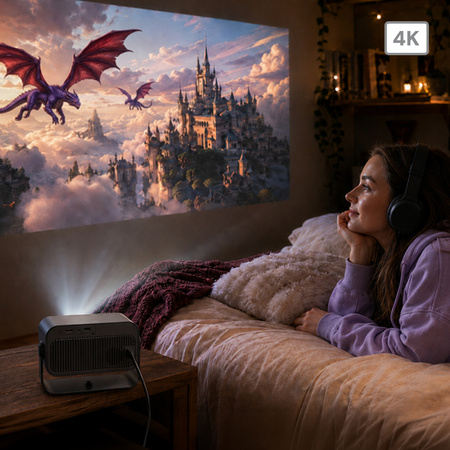 Projektor Forever FP-220E Sport 4K WiFi Bluetooth Android 13 Głośnik Czarny metaliczny