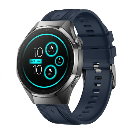 Smartwatch męski Forever SW-720 zBase Bluetooth 5.3 AMOLED IP68 – Inteligentny zegarek z rozmowami Bluetooth, monitorowaniem zdrowia i 2 paskami Granatowy