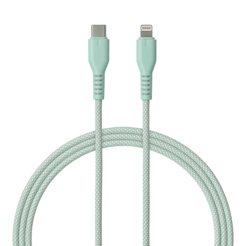 QUALO kabel nylonowy USB-C - Lightning 1,5m 2,4A mietowy QKN-CL-21