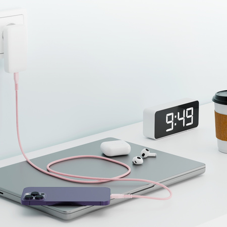 QUALO kabel nylonowy USB-C - Lightning 1,5m 2,4A rożowy QKN-CL-16