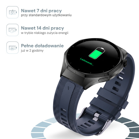 Smartwatch męski Forever SW-720 zBase Bluetooth 5.3 AMOLED IP68 – Inteligentny zegarek z rozmowami Bluetooth, monitorowaniem zdrowia i 2 paskami Granatowy