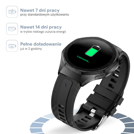 Smartwatch męski Forever SW-720 xBase Bluetooth 5.3 AMOLED IP68 – Inteligentny zegarek z rozmowami Bluetooth, monitorowaniem zdrowia i 2 paskami Czarny
