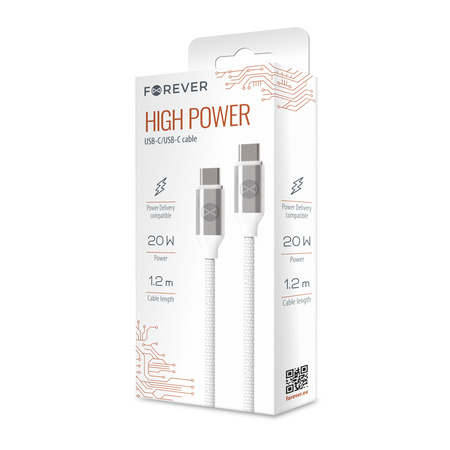 Forever kabel USB-C - USB-C 1,2 m 3A 20W WHP12320 biały