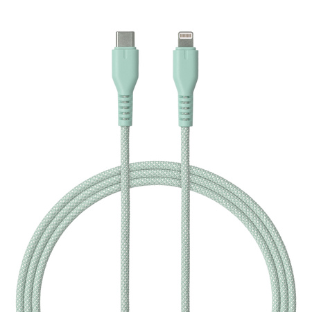 QUALO kabel nylonowy USB-C - Lightning 1,5m 2,4A mietowy QKN-CL-21