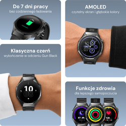 Smartwatch męski Forever SW-720 xBase Bluetooth 5.3 AMOLED IP68 – Inteligentny zegarek z rozmowami Bluetooth, monitorowaniem zdrowia i 2 paskami Czarny