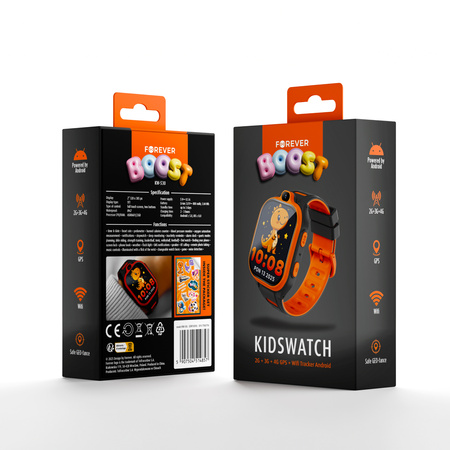 Smartwatch dziecięcy AI Forever Boost KW-530 GPS WiFi 4G – Inteligentny zegarek dla dzieci z lokalizatorem, rozmowami wideo i przyciskiem SOS (pomarańczowy)