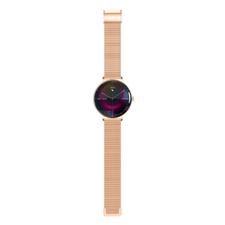 Smartwatch damski Forever SB-370 Lucca Bluetooth 5.3 AMOLED IP68 – Inteligentny zegarek z rozmowami Bluetooth, funkcjami zdrowia i 2 paskami Różowe Złoto - Łaciaty Pasek