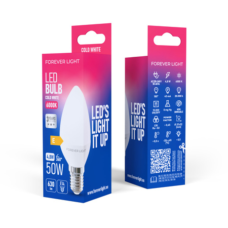 Forever Light Żarówka LED E14 C37 4.8W 630lm 6000K klasa E