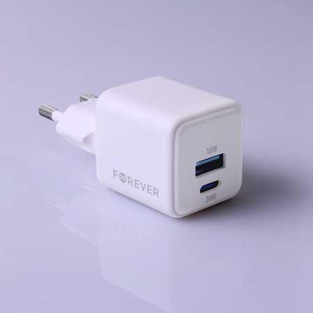 Forever ładowarka sieciowa GaN PD QC TC-08-20AC 1x USB-C 1x USB 20W biała