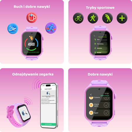 Smartwatch dziecięcy AI Forever Besti KW-540 GPS WiFi 4G IPS – Inteligentny zegarek dla dzieci z lokalizatorem, rozmowami wideo i przyciskiem SOS Różowy