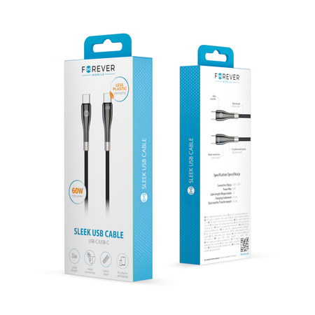 Forever kabel Sleek USB-C - USB-C 2,0 m 60W czarny