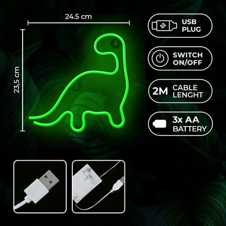 Neon LED DINOZAUR zielony NNE01 Neolia