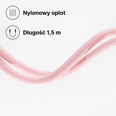 QUALO kabel nylonowy USB-C - USB-C 1,5m 3A 60W różowy QKN-CC-16