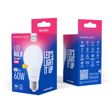 Forever Light Żarówka LED E27 A60 7W 806lm 6000K klasa E