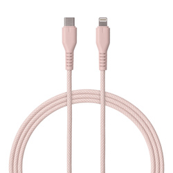 QUALO kabel nylonowy USB-C - Lightning 1,5m 2,4A rożowy QKN-CL-16