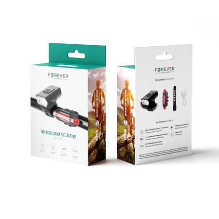 Lampki rowerowe Forever Outdoor Active BLG-200 LED 400 lm USB Przód + Tył Akumulatorowe Czarne