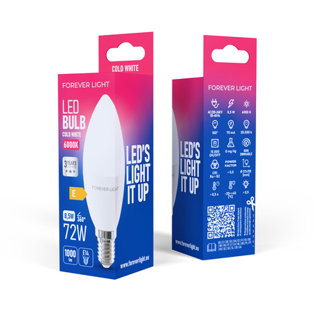 Forever Light Żarówka LED E14 C37 8.5W 1000lm 6000K klasa E