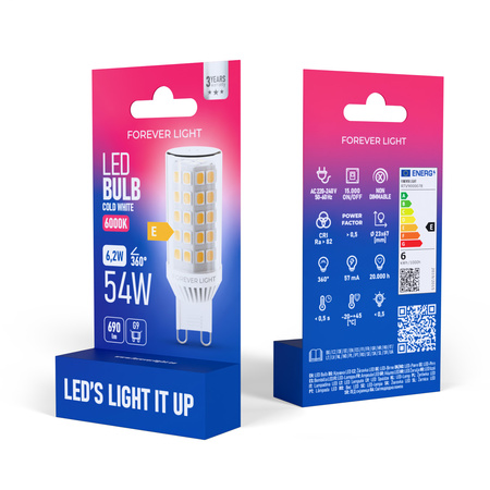 Forever Light Żarówka LED G9 6.2W 690lm 6000K ceramiczna klasa E