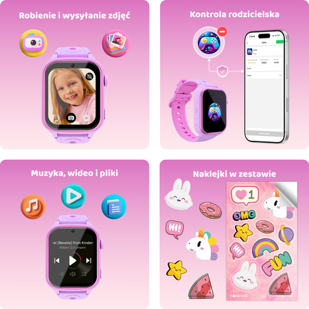 Smartwatch dziecięcy AI Forever Besti KW-540 GPS WiFi 4G IPS – Inteligentny zegarek dla dzieci z lokalizatorem, rozmowami wideo i przyciskiem SOS Różowy