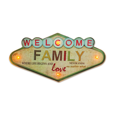 Forever Light Znak Metalowy RETRO LED Welcome Family
