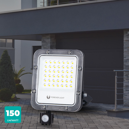Naświetlacz LED PROXIM+ 30W 6500K 4500lm PIR 230V IP65 Forever Light 150lm/W 5 lat gwarancji