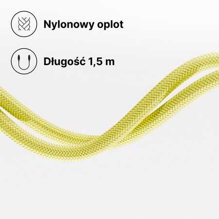 QUALO kabel nylonowy USB-C - USB-C 1,5m 3A 60W żółty QKN-CC-05