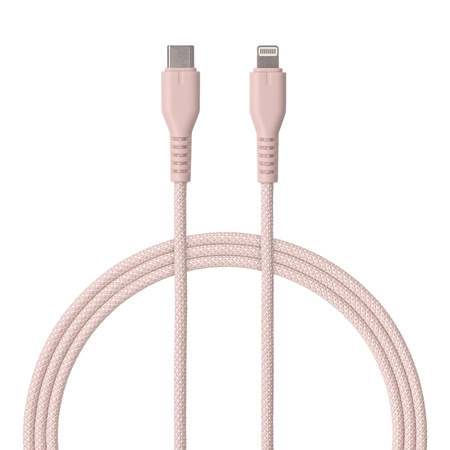 QUALO kabel nylonowy USB-C - Lightning 1,5m 2,4A rożowy QKN-CL-16