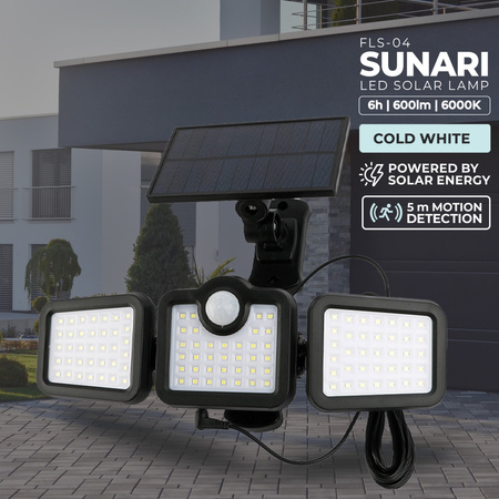 Lampa solarna LED SUNARI FLS-04 108*SMD PIR 8W 600lm 6000K 2400mAh Li-Ion Forever Light