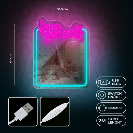 Neon MIRROR LED LOVE YOURSELF błękit róż FMNE01 Forever Light