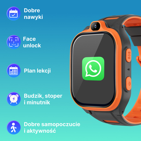 Smartwatch dziecięcy AI Forever Boost KW-530 GPS WiFi 4G – Inteligentny zegarek dla dzieci z lokalizatorem, rozmowami wideo i przyciskiem SOS (pomarańczowy)
