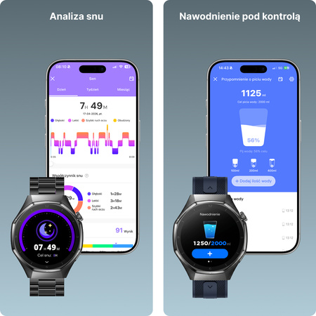 Smartwatch męski Forever SW-720 zBase Bluetooth 5.3 AMOLED IP68 – Inteligentny zegarek z rozmowami Bluetooth, monitorowaniem zdrowia i 2 paskami Granatowy
